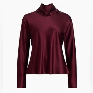 LESET Barb Satin Cowlneck Top M Wine-color